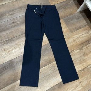 Stretchy denim looking business, casual pants.